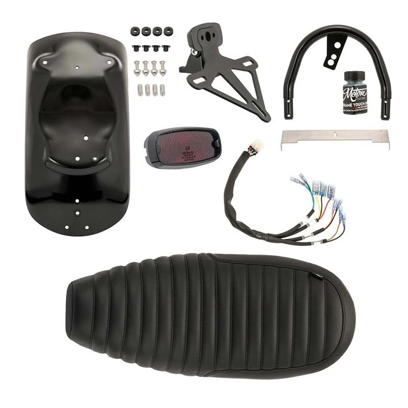 Kit CORTADO Selle/Garde Boue Noir/Feu GORT Noir/Plaque d'immatriculation (Triumph) | Motone Customs