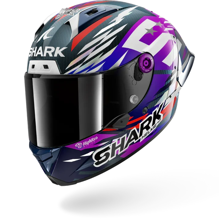 SHARK AERON-GP FIM RACING #2 REPLICA ZARCO SIGNATURE 2026 CASCO DE MOTO CARBONO VIOLETA CROMO