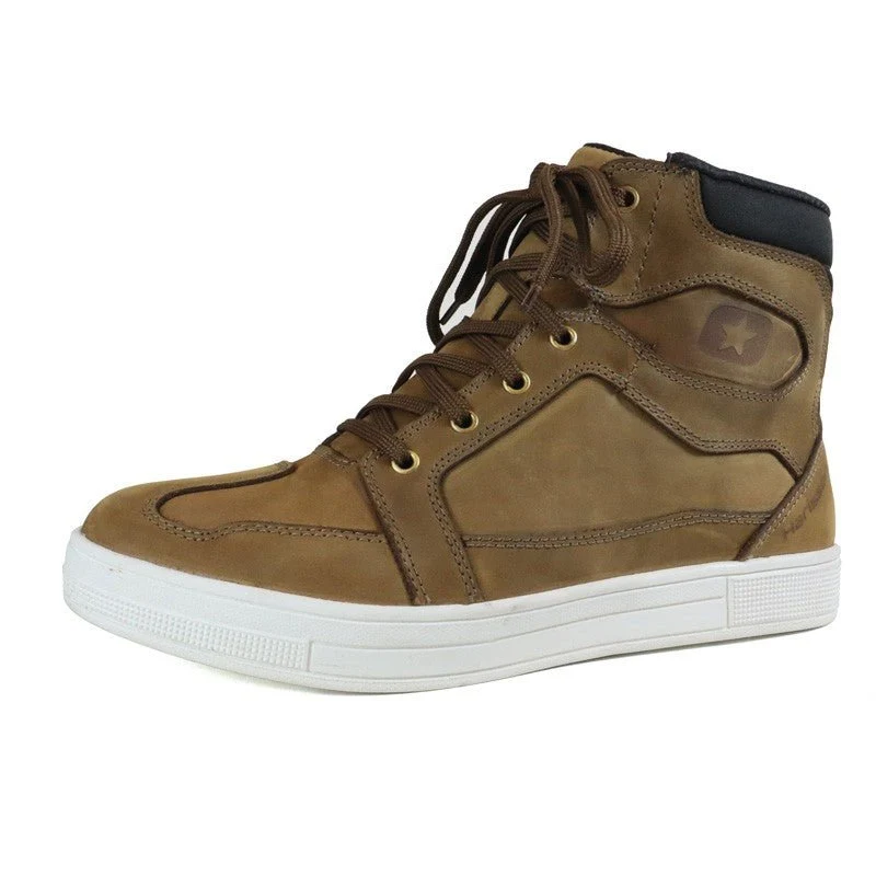 Basket Moto Homme Harisson Branco Marron Semelle Blanche — Waterproof Cuir CE