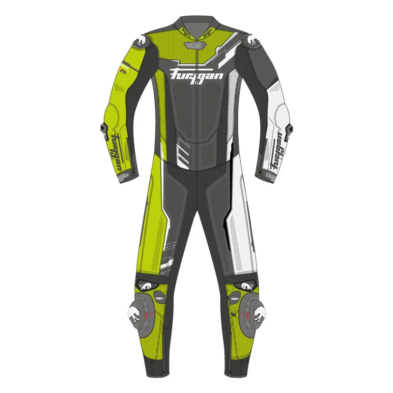 Combinaison Moto Cuir Homme Furygan ECLIPSE X KEVLAR® Blanc-Noir-Jaune stab — CE AAA | Racing