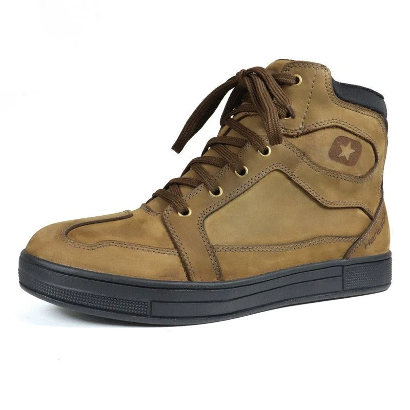 Basket Moto Homme Harisson Branco Marron Semelle Noire — Waterproof Cuir CE