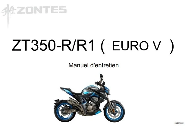 Manuel d'atelier Zontes ZT 350 R R1 2022 français