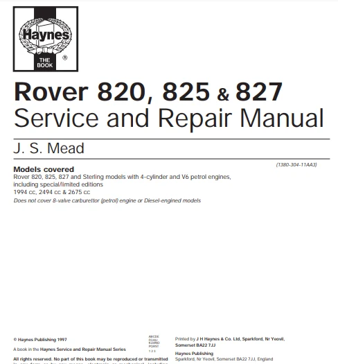 manuel d'atelier rover 820 825 827