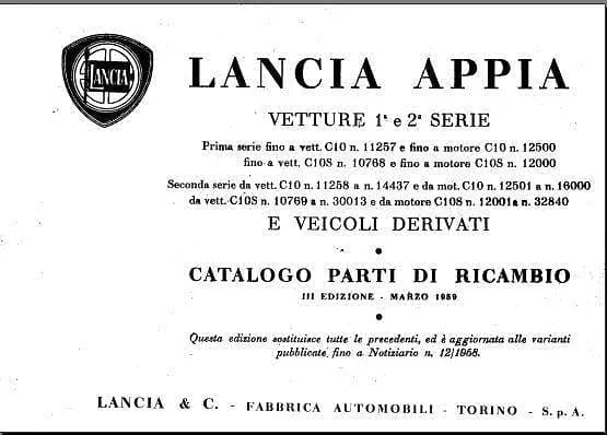 manuel d'atelier Lancia Appia Flaminia Aurelia Ardea 1947 à 1960