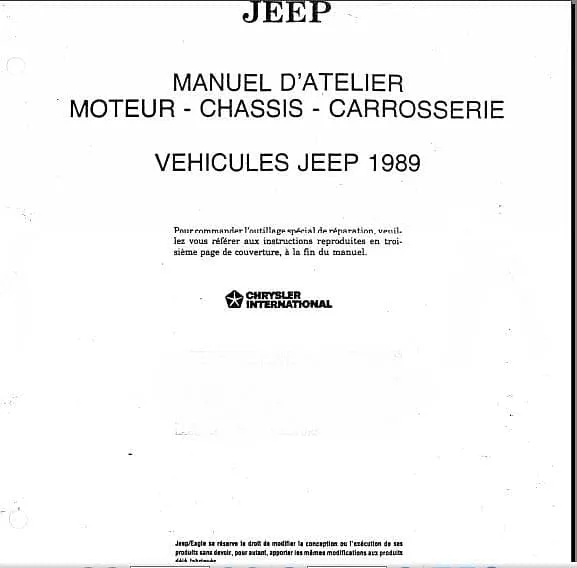 Manuel d'atelier Jeep CJ1989