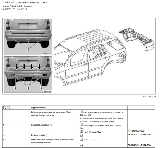 manuel d'atelier Mercedes ML 320 1997 2005 anglais français