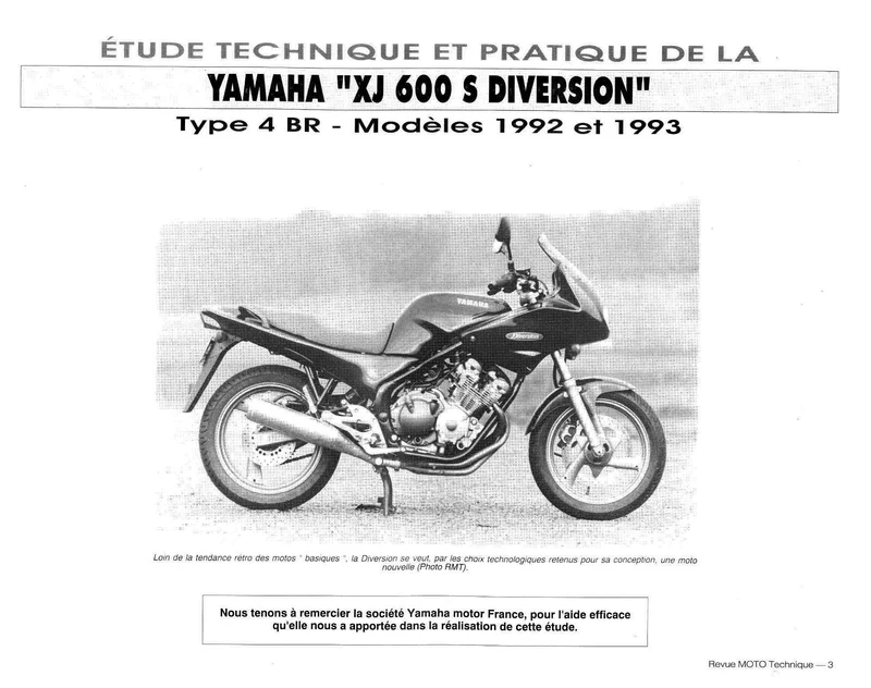 revue technique Yamaha XJS 600 diversion 92