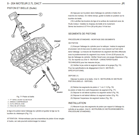 manuel d atelier Chrysler Stratus Sebring 2005 en français