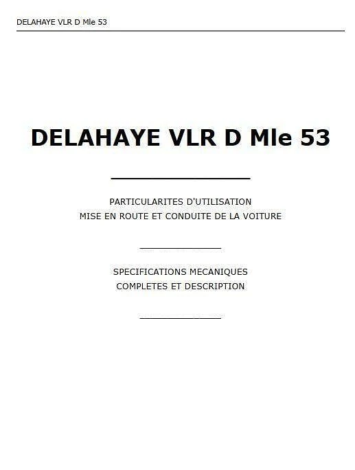 Manuel d'atelier et de réparation Delahaye VLR