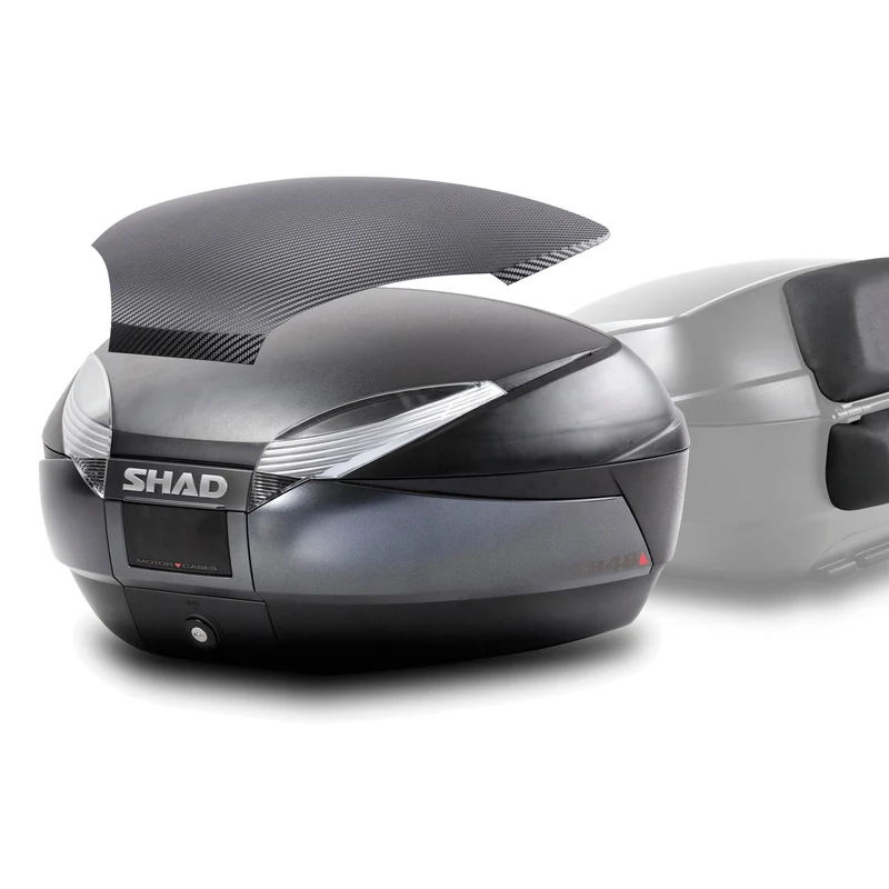 Top Case SHAD SH48 Gris Foncé Finition Carbone + Dosseret — Top Case Moto 48L