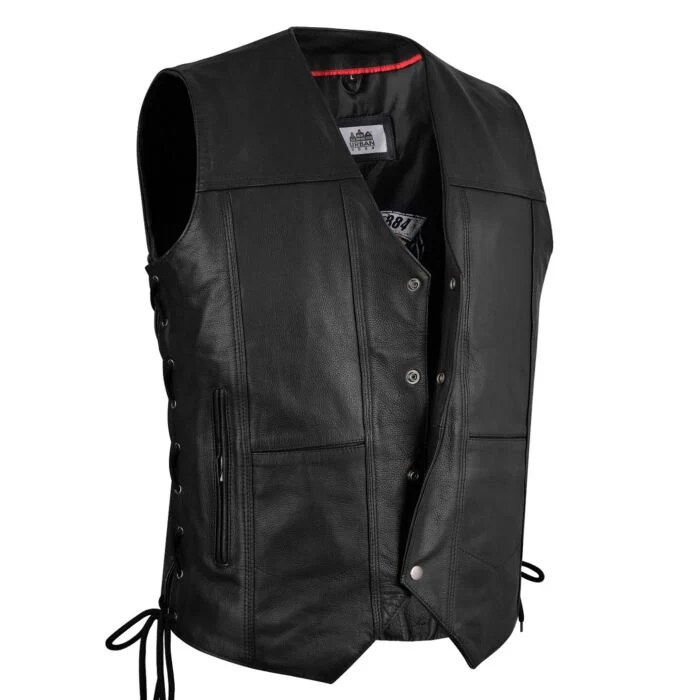 Gilet Cuir Biker — Lacets Latéraux | 100% Cuir Vachette | Urban Rebel™