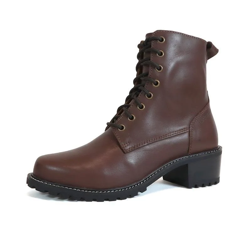 Bottine Moto Cuir Femme Laura Marron — Talon Rehaussé CE