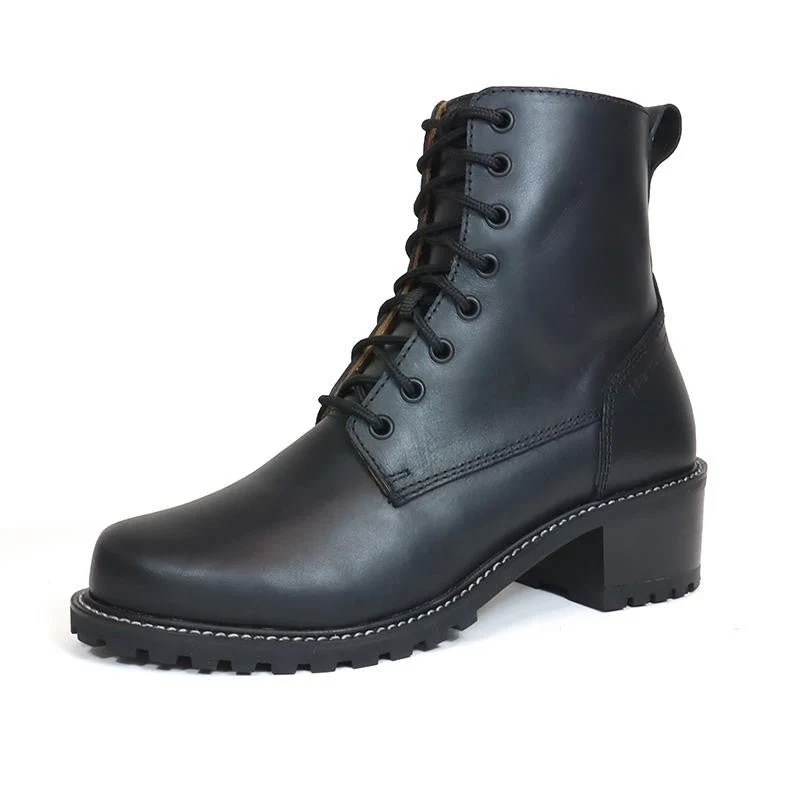 Bottine Moto Cuir Femme Harisson Laura Noire — Talon Rehaussé CE