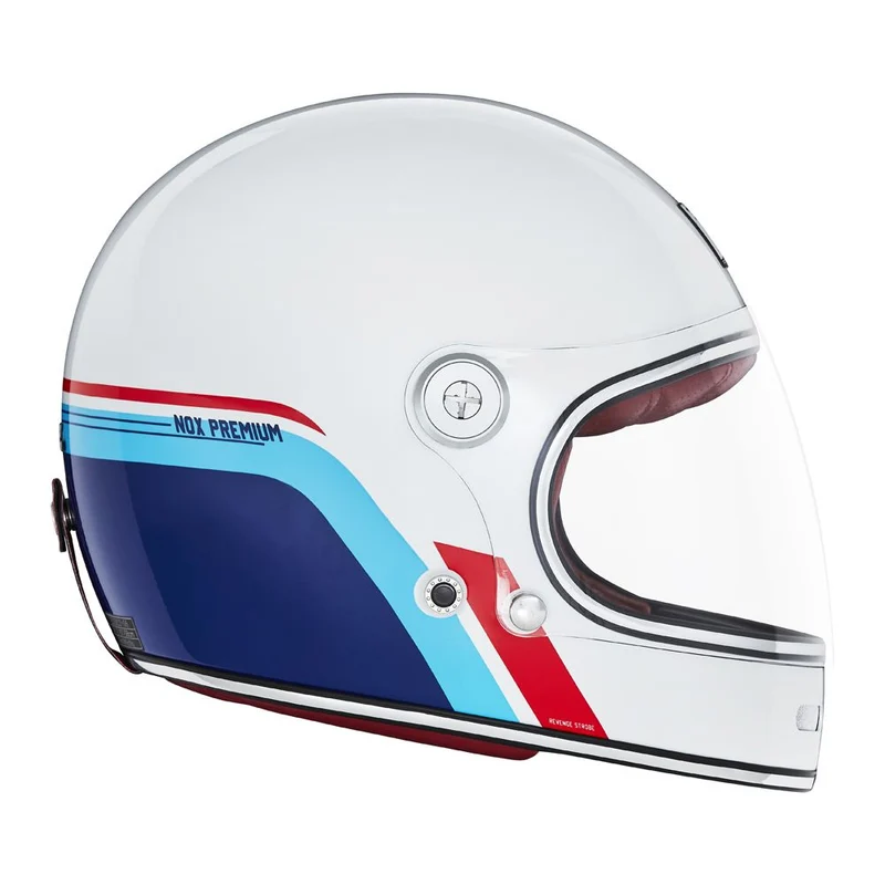 Casque Moto Intégral Revenge Strobe Blanc Bleu Rouge | NOX