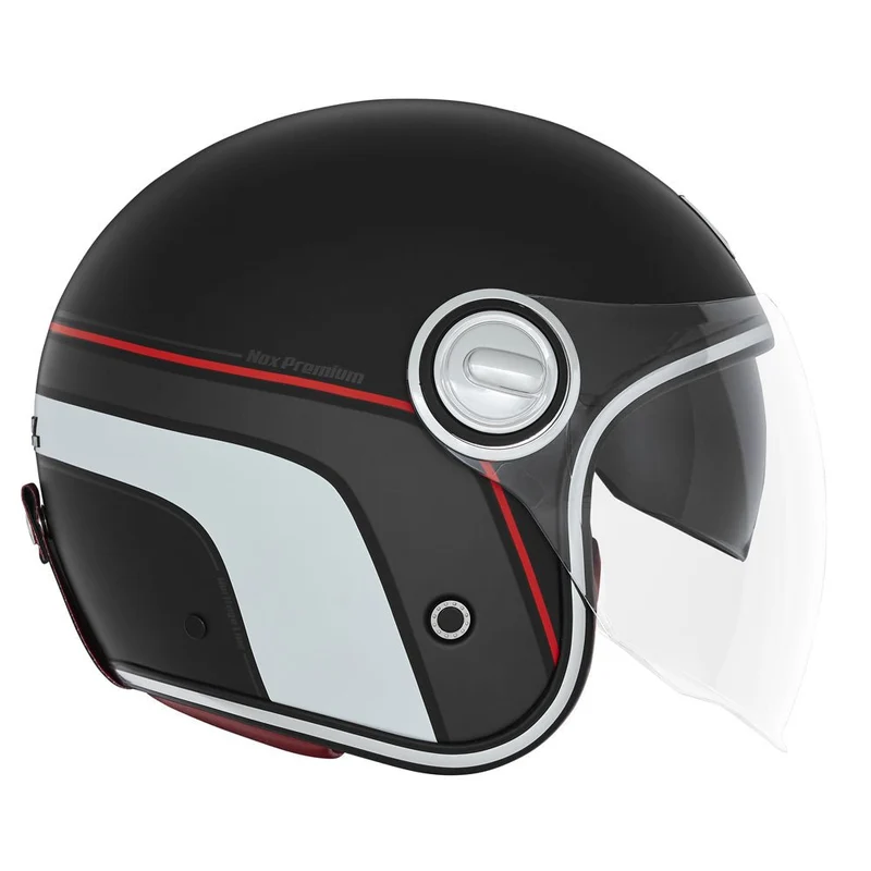 Casque Moto Heritage Line Noir Mat Rouge Blanc | NOX