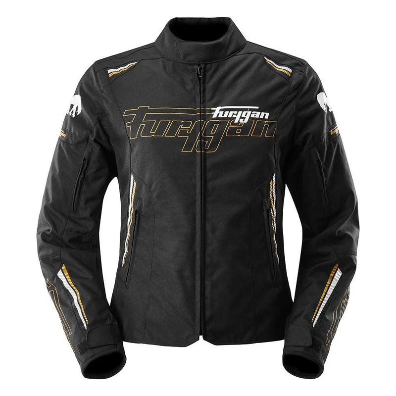 Blouson Moto Femme Furygan AGATA Noir-Blanc-Or — CE AA