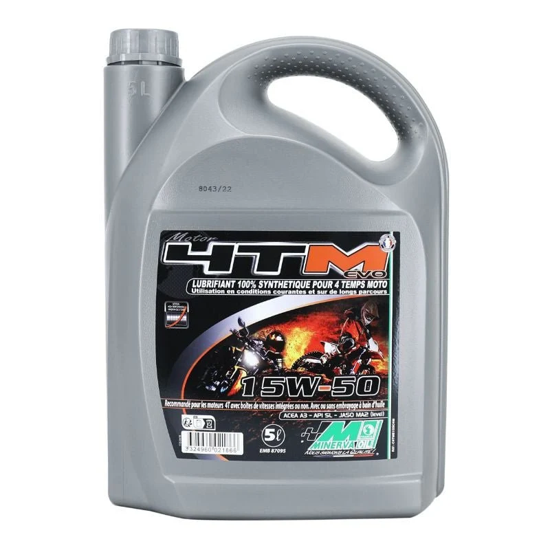 HUILE MOTEUR 4 TEMPS MINERVA MOTO 4TM EVO SYNTHESE 15W50 (5L) (100% MADE IN FRANCE)