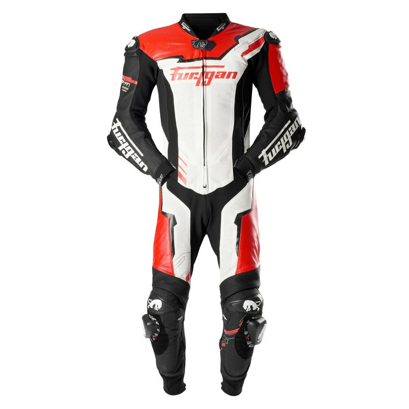 Combinaison Moto Cuir Homme Furygan ECLIPSE X KEVLAR® Noir-Rouge-Blanc — CE AAA | Racing