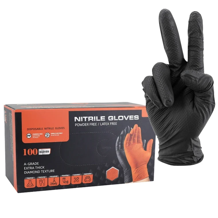 Gants atelier Nitrile diamond Noir résistant produit chimique/huile/essence | HOMOLOGUE CE