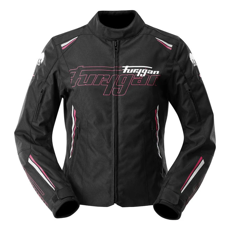 Blouson Moto Femme Furygan AGATA Noir-Blanc-Rose — CE AA