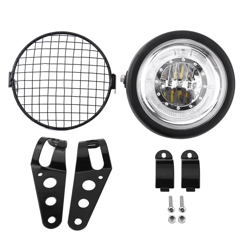 Kit Phare avant LED Scrambler CAFE RACER avec grille et pattes de fixation