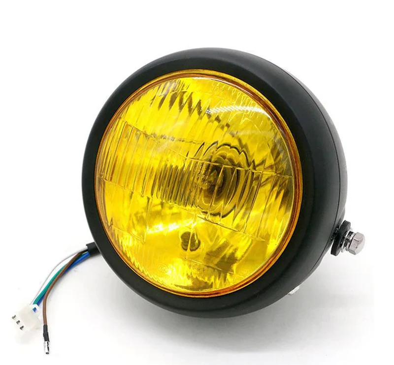 Kit Phare SCRAMBLER Vintage jaune ou blanc avec grille et pattes de fixation
