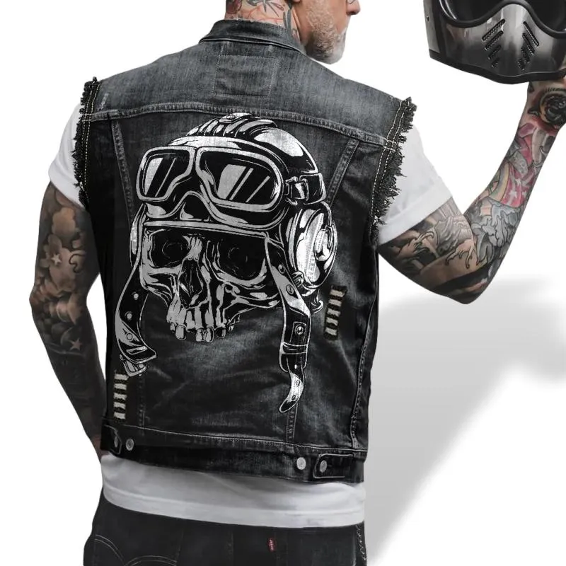 Veste Jean Biker Sans Manche – Édition Crâne Rebel | SOLDES