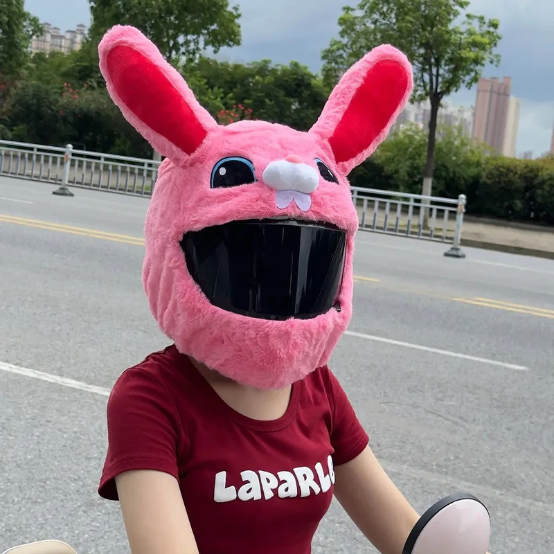 Couvre casque moto lapin rose