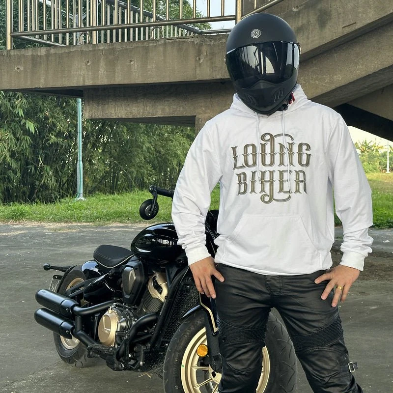 Sweat motard blanc a capuche | Loung Biker