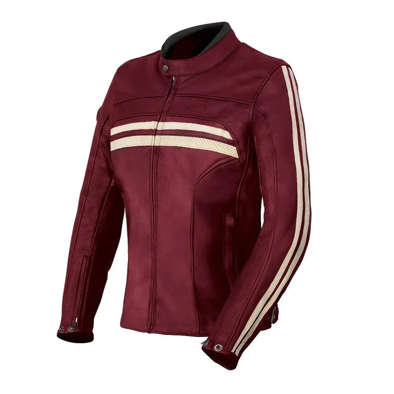 Blouson moto femme vintage | Gasoline™-Cuir Rouge