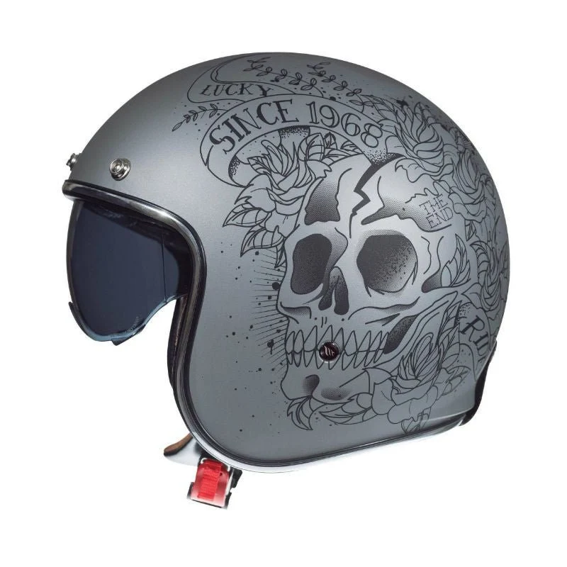Casque Jet moto - SKULL& ROSES ARGENT MAT