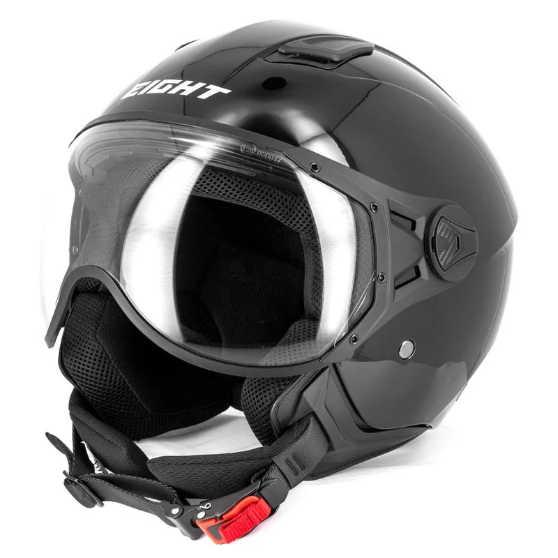 Casque jet moto aviateur - Eight Noir Brillanc
