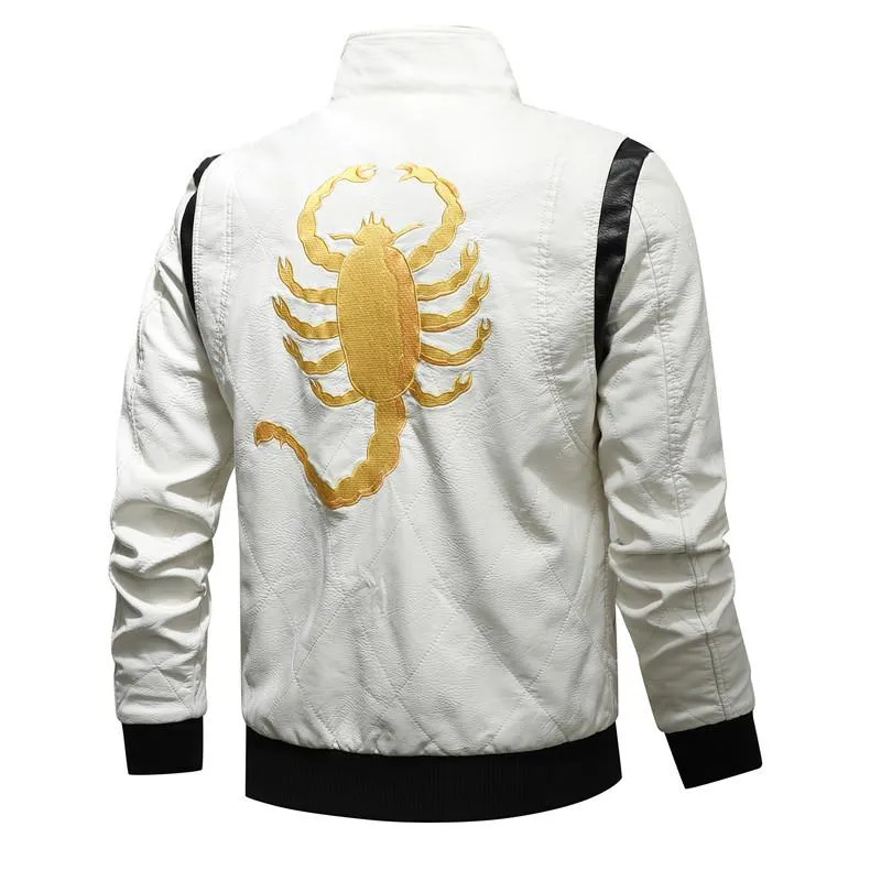 Blouson Biker "Scorpion Legend" – Blanc Matelassé & Broderie Or