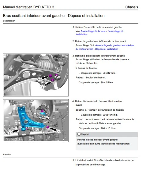 Manuel d'atelier BYD Atto 3 2025 français