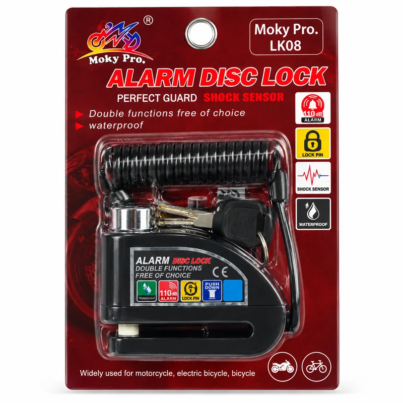 ANTIVOL DISQUE MOTO AVEC ALARME MOKY PRO LK08 – NOIR