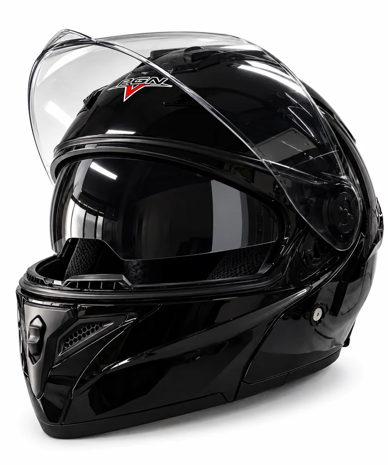 🏍️ CASQUE FGN MODULABLE – NOIR BRILLANT – VISIÈRE NOIRE