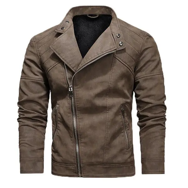 Blouson Biker "Vintage Racer" – Cuir PU Grainé & Doublure Polaire (Marron/Noir)