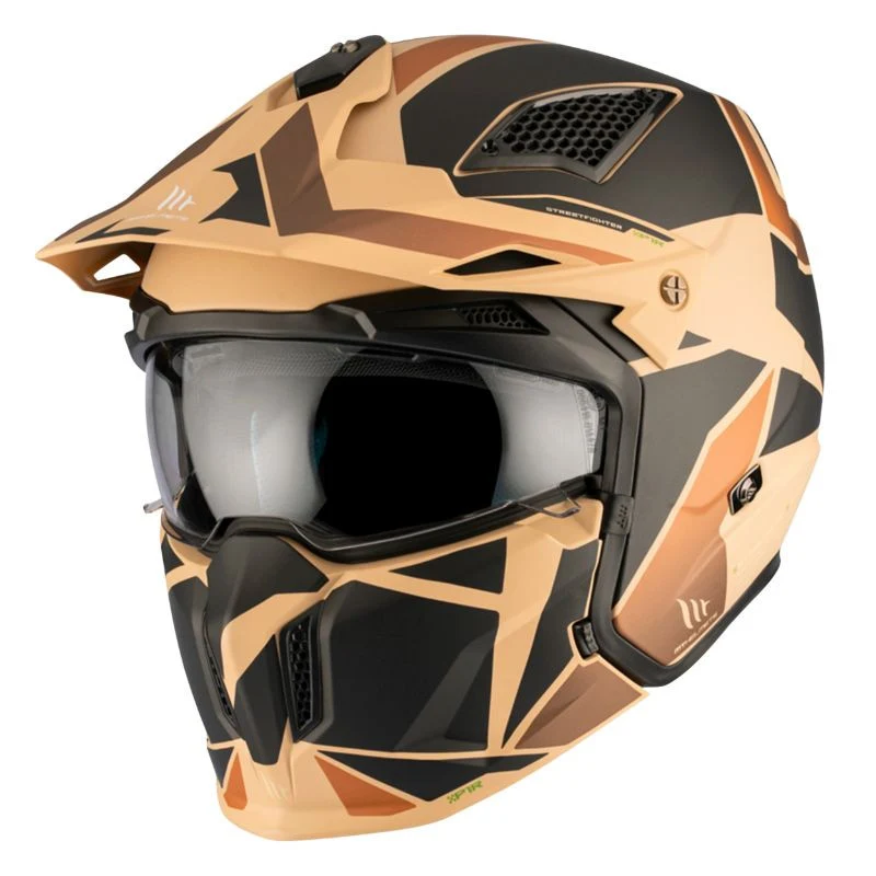 CASQUE TRIAL MT STREETFIGHTER SV P1R NOIR/SABLE MAT SIMPLE ECRAN TRANSPARENT TRANSFORMABLE AVEC MENTONNIERE AMOVIBLE