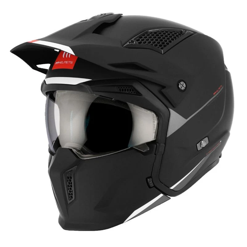 CASQUE TRIAL MT STREETFIGHTER SV UNI NOIR MAT SIMPLE ECRAN DARK TRANSFORMABLE AVEC MENTONNIERE AMOVIBLE