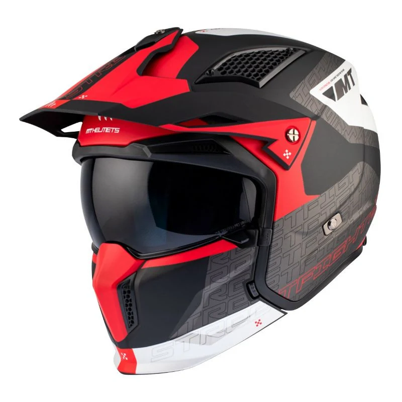 CASQUE TRIAL MT STREETFIGHTER SV TOTEM B15 GRIS/ROUGE MAT SIMPLE ECRAN DARK TRANSFORMABLE AVEC MENTONNIERE AMOVIBLE