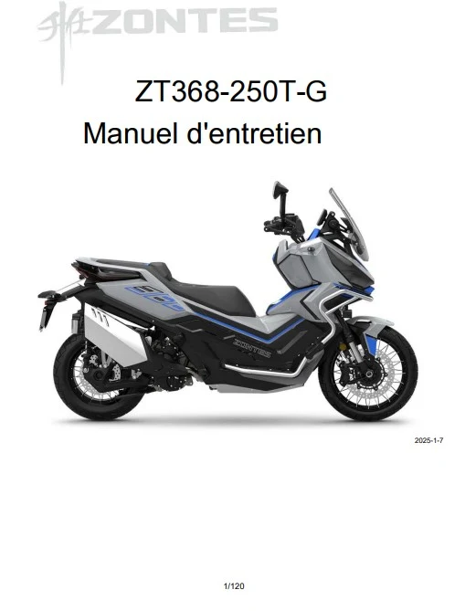 Manuel d'atelier Zontes ZT 250 2025 français