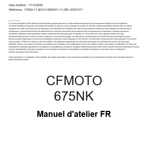 Manuel d'atelier CFMoto 675 NK 2026 français