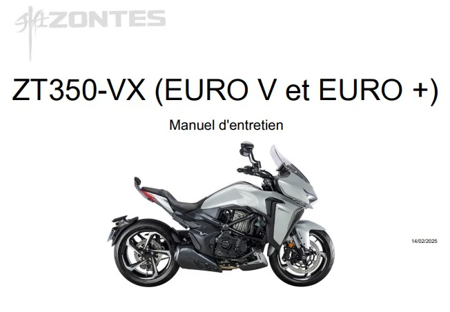 Manuel d'atelier Zontes ZT350 VX 2025 français
