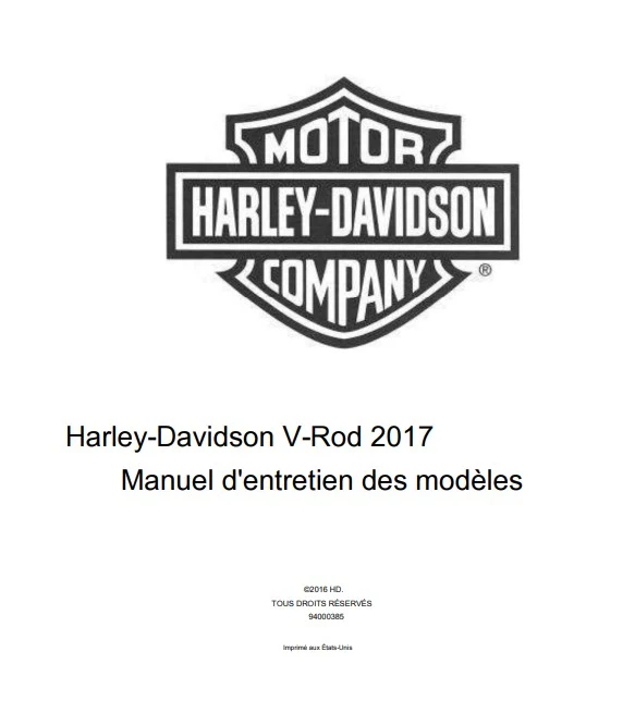Manuel d'atelier Harley Davidson Vrod 2017 français
