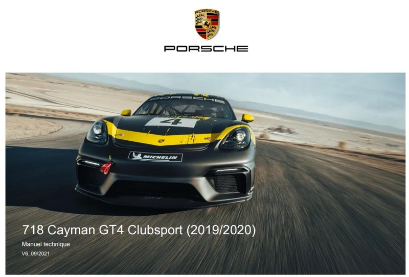 Manuel d'atelier Porsche Cayman GT4 Clubsport 2020