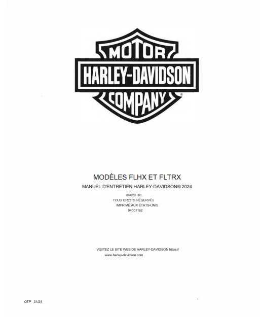 Manuel d'atelier Harley Davidson FLHX FLTRX 2024 français