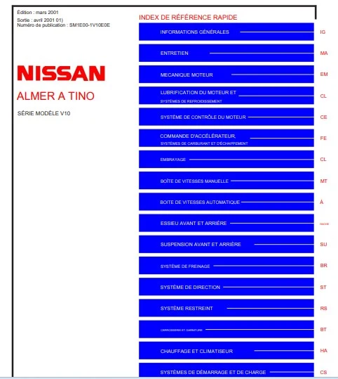 Manuel d'atelier Nissan Almera Tino 2001 français