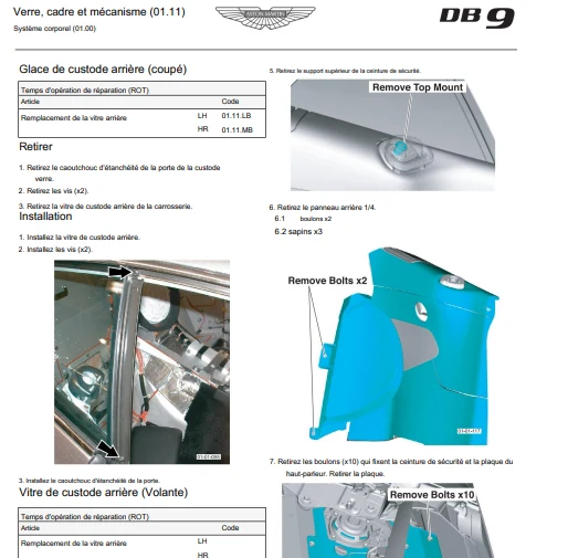 Manuel d'atelier Aston Martin DB9 2005 en français