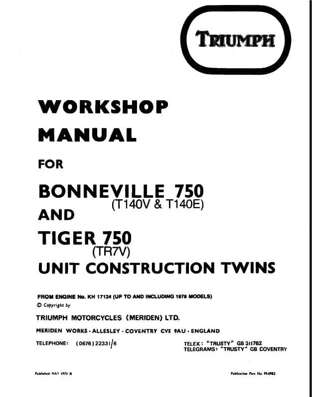 manuel d'atelier Triumph Bonneville Tiger 1973 1978
