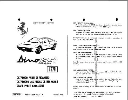 manuels d'atelier Ferrari Dino 308 GT4